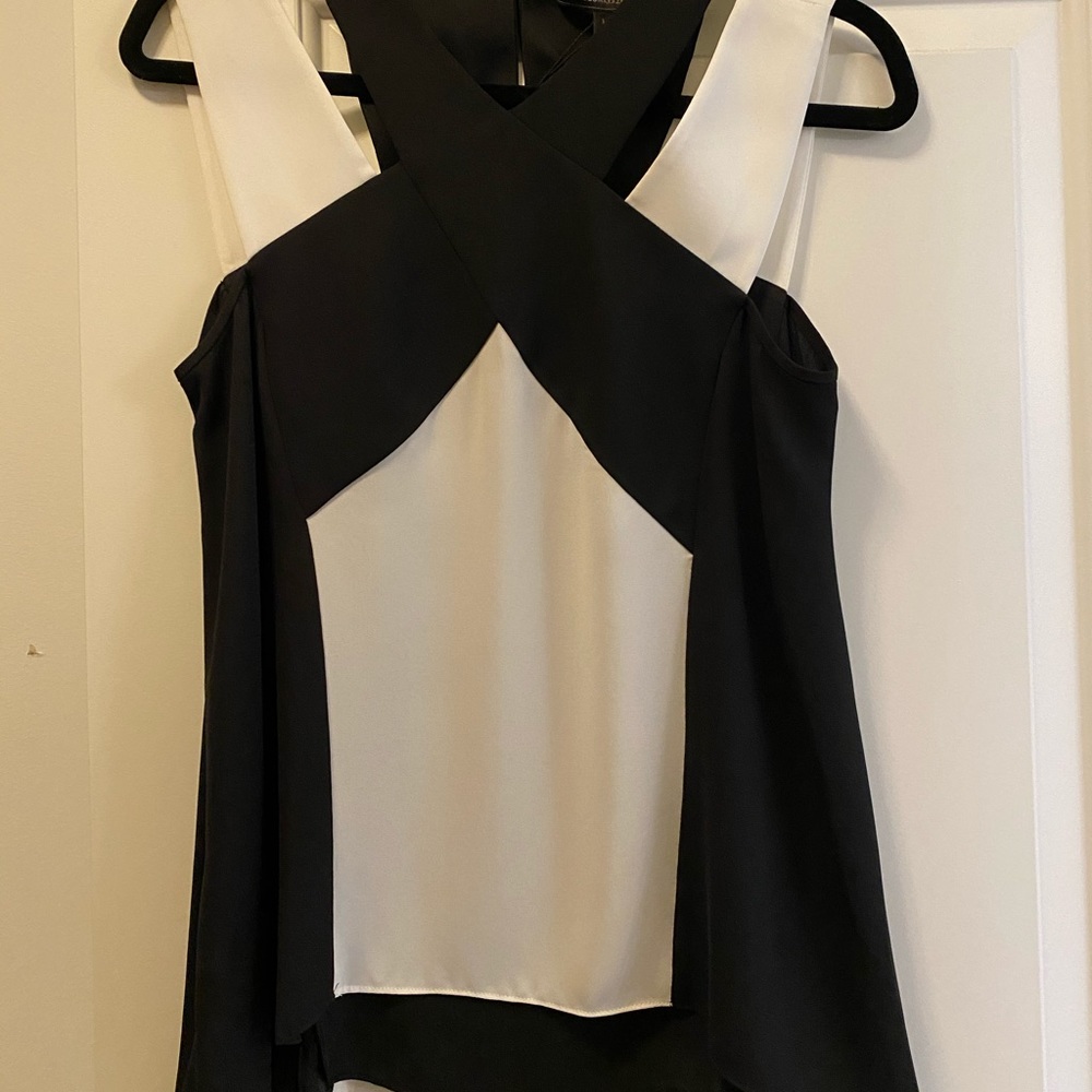 NWT BCBG Black and white silk top